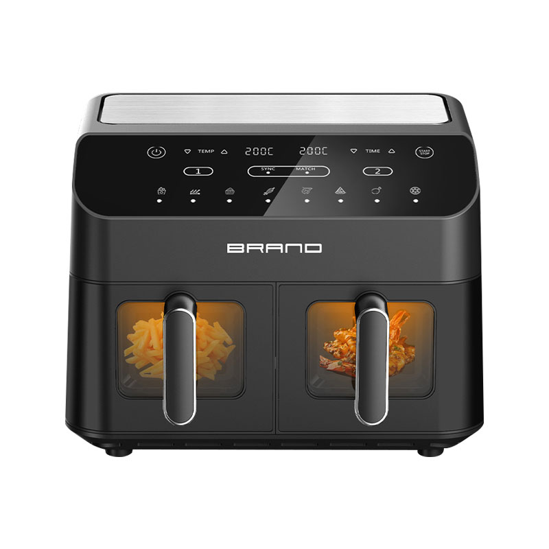 How does the dual-zone cooking function of the GSE051 air fryer improve cooking efficiency and time management?