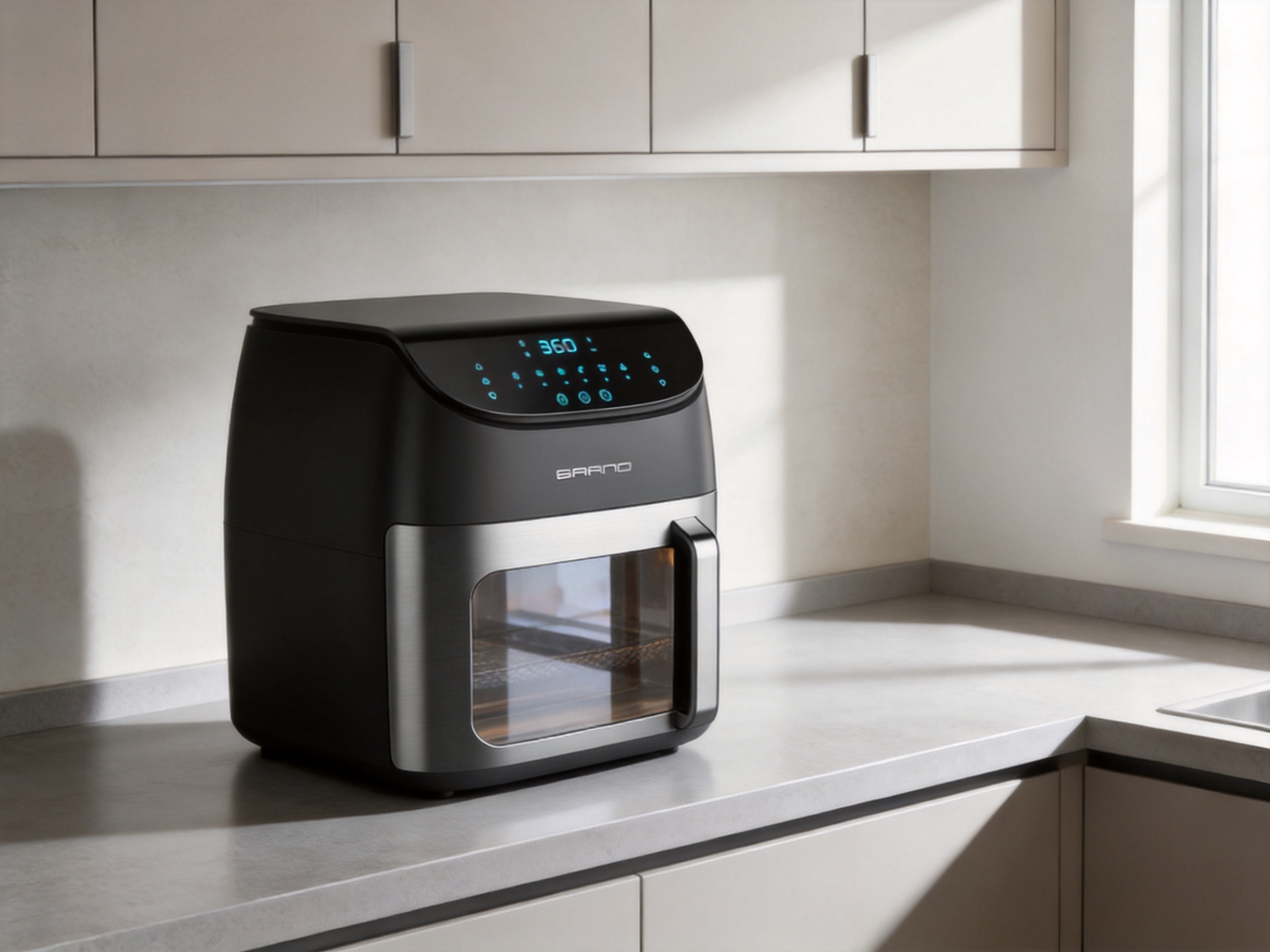 Tilt LCD Touch Visual 12L Square Multifunctional Black Air Oven for Modern Kitchens