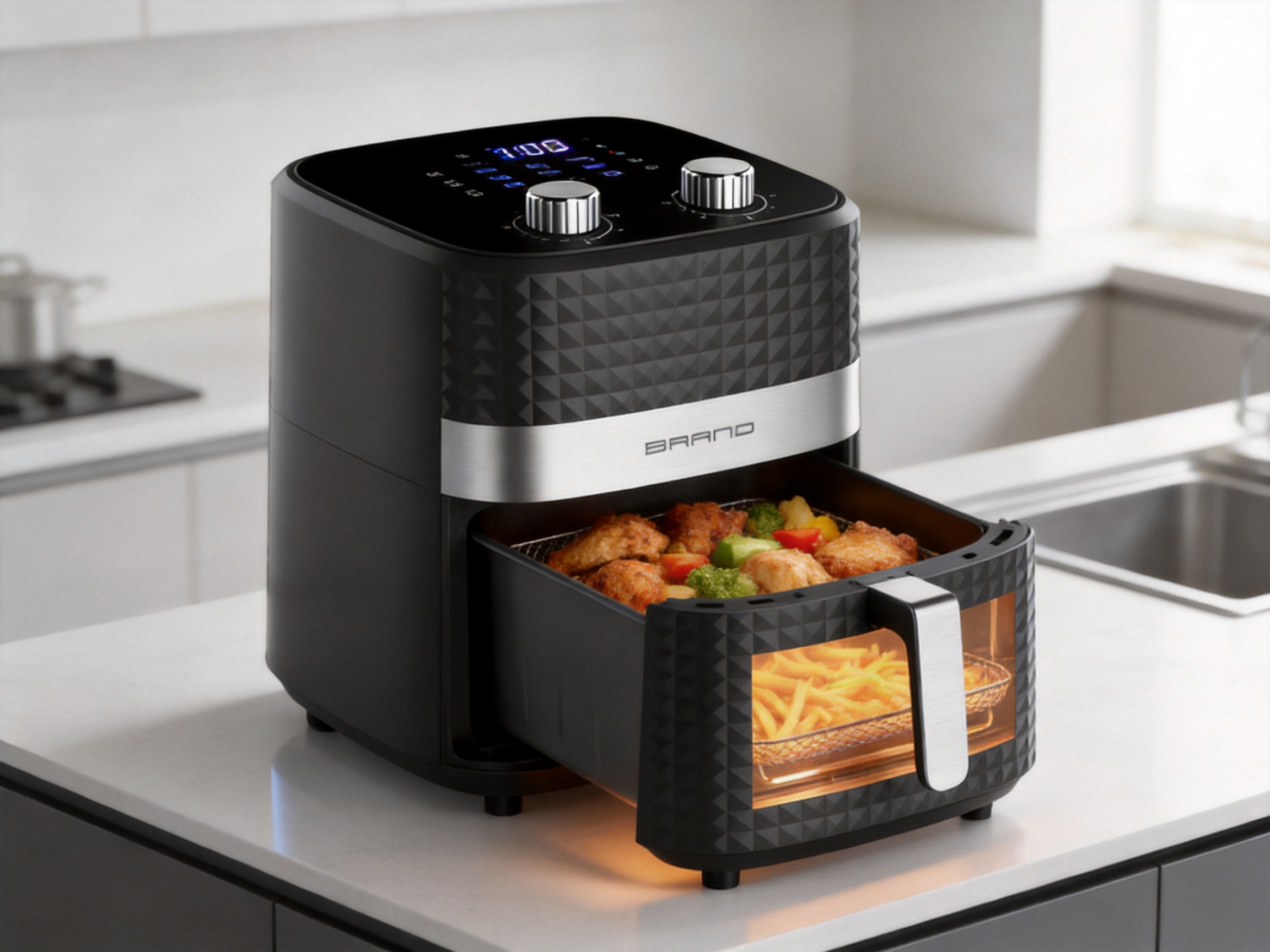 5L Multifunctional Air Fryer with Dual Knob and Touchscreen LCD Control